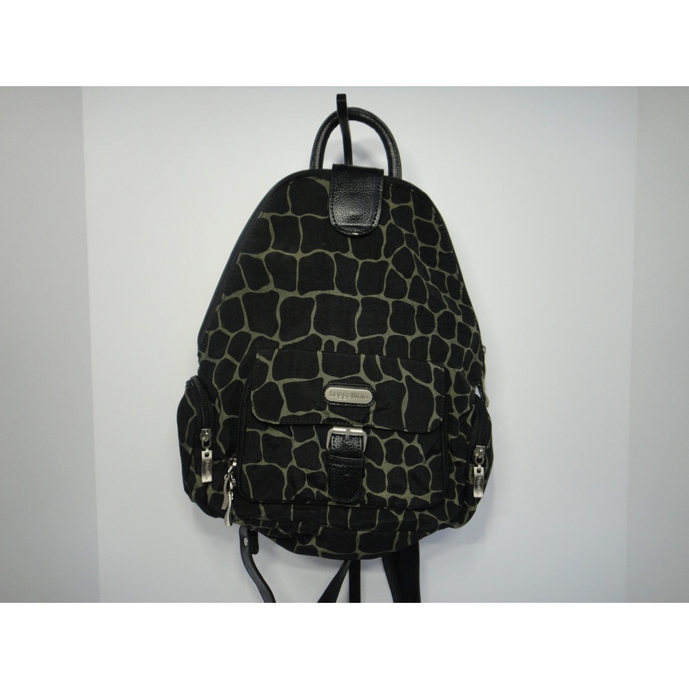 Baggallini Convertible Sling Backpack Bag Black Giraffe Print Nylon VTG